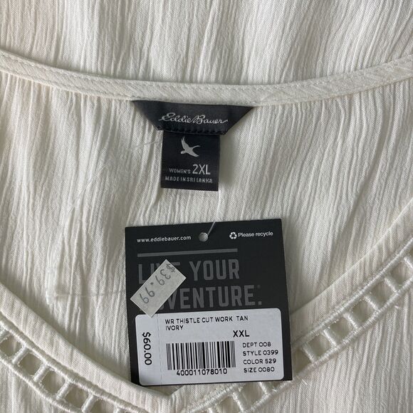 Eddie Bauer Thistle Tank with Cutwork Detail on V-Neck - NWT - Sz XXL, Cream - Picture 6 of 9